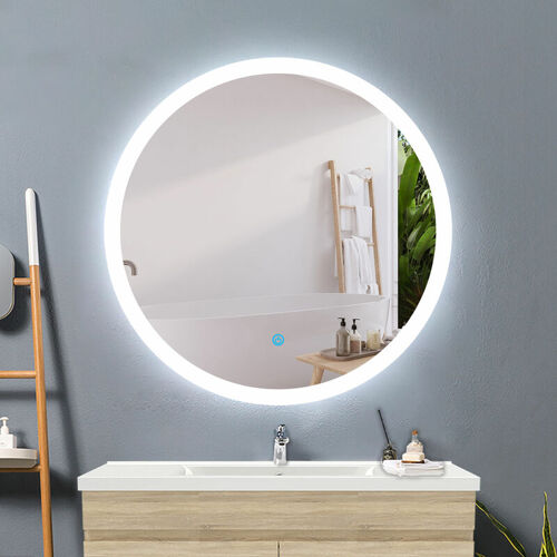 Acezanble 60cm Miroir Rond, Miroir De sélle De Bain Anti-buée, Miroir Mural Cosmétique Lumineux, Miroir Led Avec éclairage,interrupteur Tactile