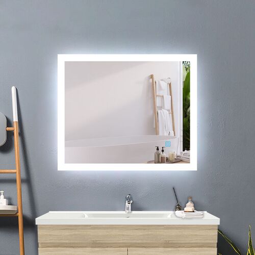Acezanble - Miroir 80 X 60 Cm Miroir De Salle De Bain Anti-buée, Miroir Mural Cosmétique Lumineux Avec Interrupteur Tactile, Miroir Led Avec éclairage