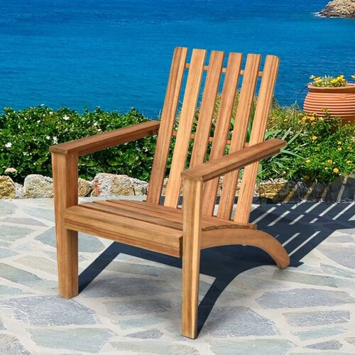 Fauteuil De Jardin Adirondack En Bois D'acacia -69x73x85cm- Fauteuil Large Avec Dossier Confortable Pour Jardin Et Terrasse, Plage-Naturel - Goplus