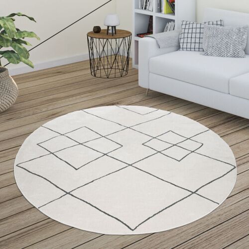 Tapis Salon Scandinave Motif Diamant Moderne Blanc Différents Designs Tailles Blanc, 160 Cm Rond - Paco Home