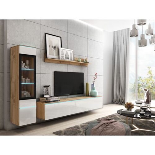 Bratex - Ensemble De Meubles De Salon Vera I, Ensemble De Meubles De Salon, Sans éclairage Led, Couleur Wotan/blanc Brillant