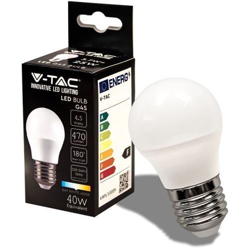 V-Tac - Ampoule Led Culot E27 4,5w (Équivalent 40w) G45 - 470 Lumen - 4000k Blanc - Ouverture Du Faisceau Lumineux 180° - Efficaci