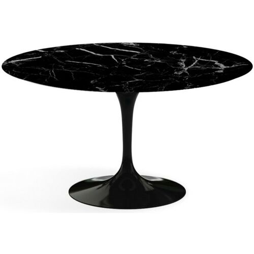 Table Tulipe Ronde 160 Cm Marbre Noir Pied Noir Mat