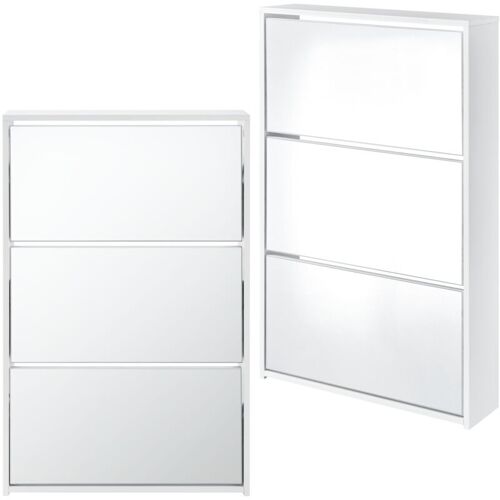 Helloshop26 - Meuble à Chaussure Rangement Porte-chaussures Pour 9 Paires De Chaussures 3 Surfaces De Stockages Mdf Miroir 102,5 X 63 X 17cm Blanc