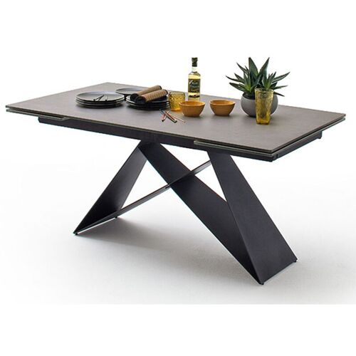 Pegane - Table à Manger Extensible En Métal Noir Mat Et Surface Céramique Anthracite - L.160-240 X H.75 X P.90 Cm
