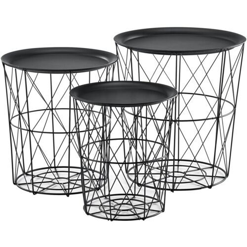Helloshop26 - Set De 3 Tables Gigognes Table Basse De Salon En Métal Plateau Amovible 40x40x44 Cm Noir