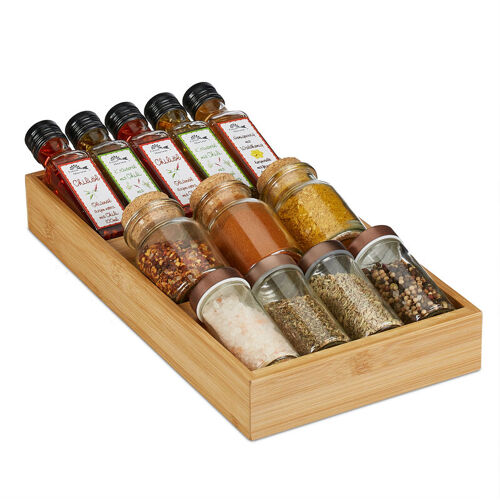 Range-épices Pour Le Tiroir, 3 Compartiments, Horizontal, En Bambou, H X L X P : 5 X 20 X 37 Cm, Nature - Relaxdays