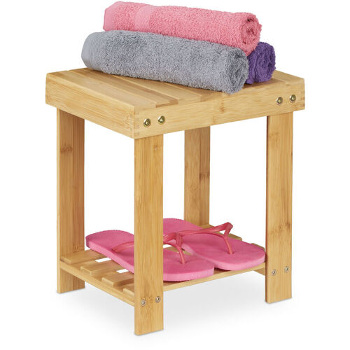 Tabouret De Salle De Bain Solide En Bambou, Repose-pieds, Jusqu'à 100 Kg, H X L X P 33,5 X 25 X 31 Cm, Nature - Relaxdays