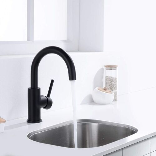 Faustina - Robinet Salle Bain, Robinet Lavabo Pivotant à 360°, Mitigeur Lavabo à Bec Haut, Robinet Pour Salle De Bain Ou Petite Cuisine, Noir Mat