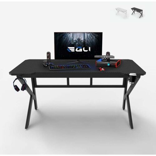 Bureau De Jeu Ergonomique En Carbone Avec Porte Gobelet 160x60cm Sportbot 160 - Noir