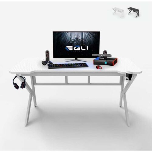 Bureau De Jeu Ergonomique En Carbone Avec Porte Gobelet 160x60cm Sportbot 160 - Blanc