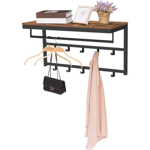 Wandgarderobe Mit Ablage, Wandregal Mit 10 Haken Und Stangen, Wandmontiertes Hã¿Ngeregal, 80 X 30 X 42 Cm, Für Flur, Wohnzimmer, Schlafzimmer, Badezimmer, Industriestil Hoobro Ebf12ym01