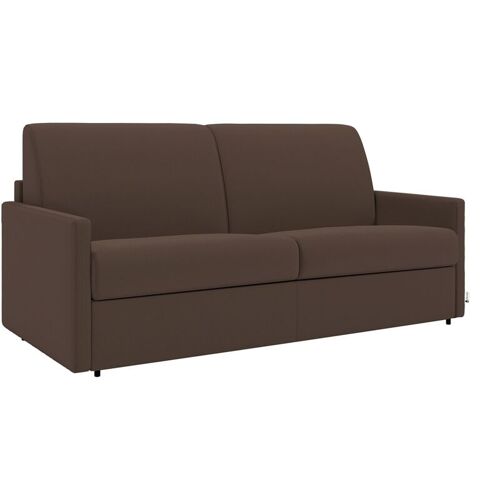 Canapé 3 Places Convertible Express En Tissu Marron - Couchage à Lattes Larges 140 Cm - Matelas 14 Cm Calife