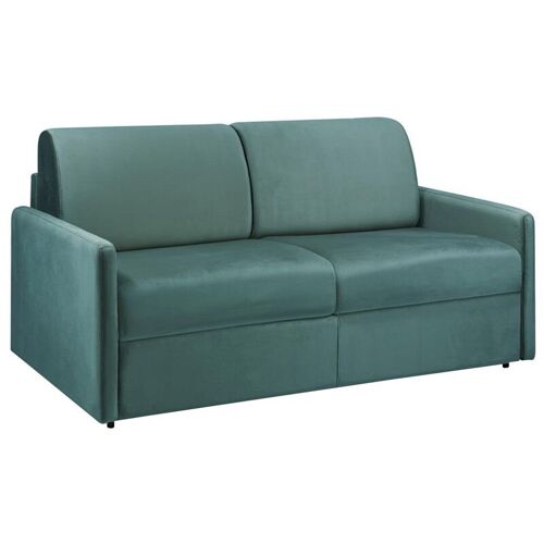 Vente-unique - Canapé 3 Places Convertible Express En Velours Vert Menthe - Couchage 140 Cm - Matelas 14 Cm Calife