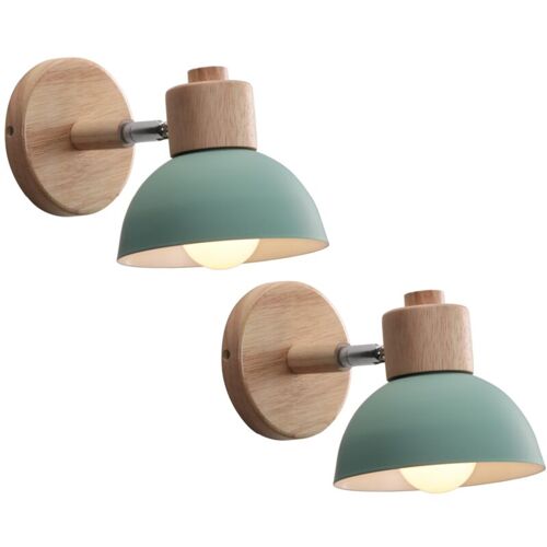 Applique Murale Rétro E27 Intérieur Lampe Murale Fer Forgé Bois Luminaire Murale Vert Chambre Salon Couloir 15cm - 2pcs