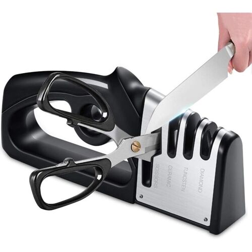 Aiguiseur De Couteaux Et Ciseaux De Cuisine 4 En 1, Aiguiseur De Couteaux Professionnel, Aiguiseur De Couteaux Avec Gomme Antidérapante Pour Couteaux En Acier Inoxydable Et En Céramique