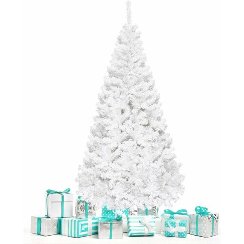 Goplus Sapin De Noel Artificiel Avec Socle En Fer, Branches Touffues, Feuilles En Pvc, Decoration De Noel, Ideal Pour Suspendre Guirlande De Lumieres Et Etoile, 4 Tailles Au Choix, Blanc (150)
