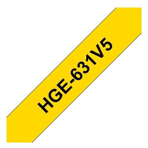 Brother HGE-631V5 - Noir sur jaune - Rouleau (1,2 cm x 8 m) 5 cassette(s) ruban laminé - pour P-Touch PT-9500pc, PT-9800PCN