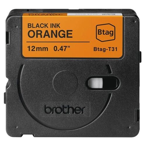 Brother BTAG-T31 - Noir sur orange - Rouleau (1,2 cm x 4 m) 1 cassette(s) boîte de suspension - bande d'étiquettes