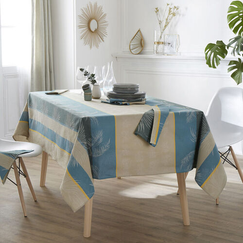 Homemaison - Nappe Rectangulaire Tropicale À Jacquard Enduit Bleu Azur Rect. 150x200 Cm