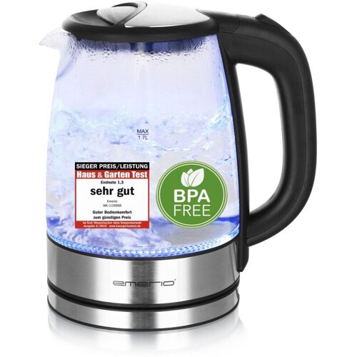 Bouilloire En Verre Wk-119988, 1,7 Litre, 2200 Watts, éclairage Intérieur Led, Base à 360°, Gagnant Du Test Prix/performa - Emerio