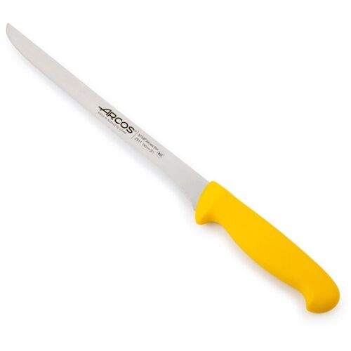 Couteau À Jambon Arcos 2900 - Prof 291100 En Acier Inoxydable Nitrum Et Mango Polypropylène Jaune Ergonomique Avec Lame De 24 Cm, Vitrine.
