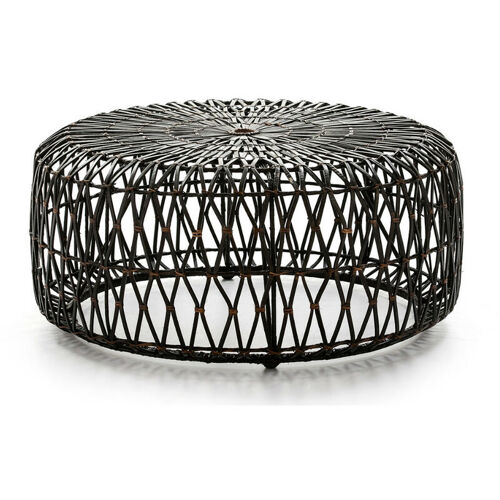 Les Tendances - Pouf Rond Osier Tissé Brun