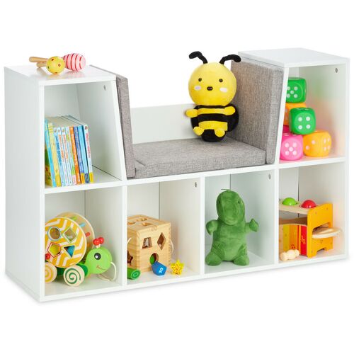 Relaxdays - Etagère à Livres Avec Coussin, Pour Enfants Avec 6 Compartiments, 63x103x30cm, Rembourré, Siège.