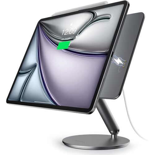 ¿Mise À Niveau¿ Support De Chargement Magnétique Sans Fil Pour Ipad Air 13'' M3(2025)/M2(2024)/Ipad Pro 12.9'' 3Rd/4Th/5Th/6Th, Pliable, Avec Base Pivotante À 360°, Avec Câble Usb C