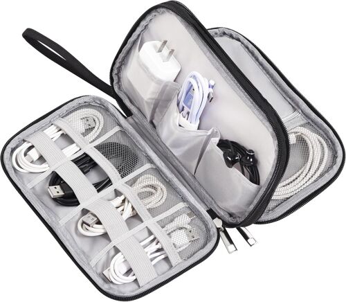 Pochette Rangement Cable, Double Couche Tech Pouch Avec Poignée Portable, Ton Meilleur Voyage Accessoires, Pour Ranger Les Petits Accessoires Électroniques, Alimentation Mobile Usb (Noir)