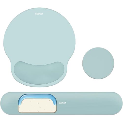 Tapis De Souris Et Repose-Poignet Pour Clavier, Tapis De Souris Ergonomique 3 En 1 En Mousse À Mémoire De Forme Avec Repose-Poignet, Tapis De Souris De Jeu Pour Ordinateur, Bureau, Accessoires