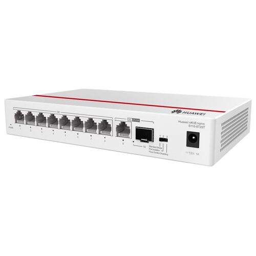 Huawei eKitEngine S110 Series S110-8T2ST - Commutateur - non géré - 8 x 10/100/1000 + 1 x 10/100/1000 (liaison montante) + 1 x Gigabit SFP (liaison montante) - de bureau, fixation murale