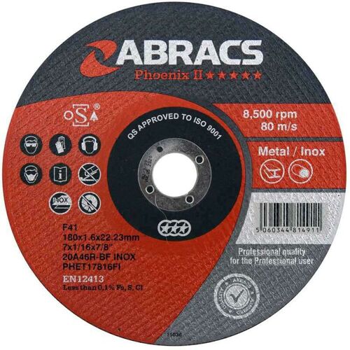 Abracs Phoenix Ii 178mm X 1.6mm X 22mm Extra Thin Cutting Disc Flat Inox