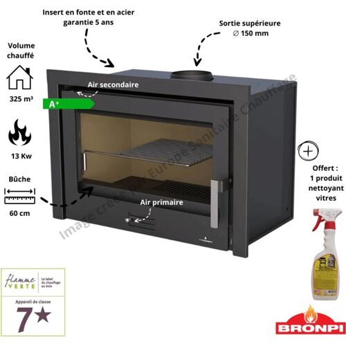 Bronpi - Insert à Bois Ventilé Canalisable Rioja 13 Kw Porte Fonte - Sans Vitre Sérigraphiée