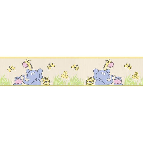 A.s.creations - Frise Papier Peint Animaux Pour Chambre Enfant Frise Tapisserie Beige Animaux Pour Chambre Bébé Frise Murale Enfant - Jaune, Bleu