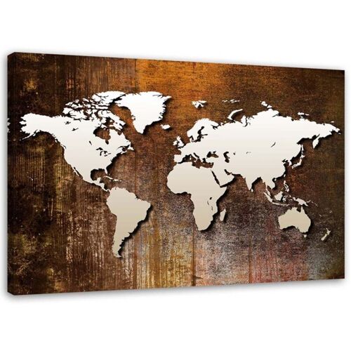 Tableau Sur Toile Carte Du Monde Métal Brun 60x40