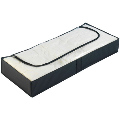 Boite Rangement Sous Lit Deep Black, Rangement Sous Lit, Grande Capacité De Rangement Pour Vêtement Et Linge De Lit, Ouverture Transparente Et Fermeture éclair, Plastique, 105x15x45 Cm, Noir - Wenko