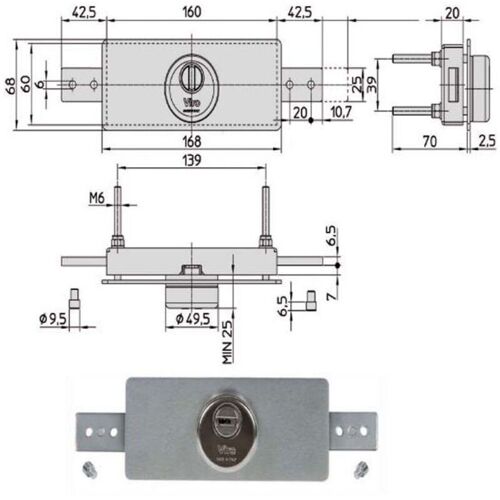 Serrure Pour Volets Roulants 2 Points De Verrouillage, Ouverture Droite 1.8271 Viro