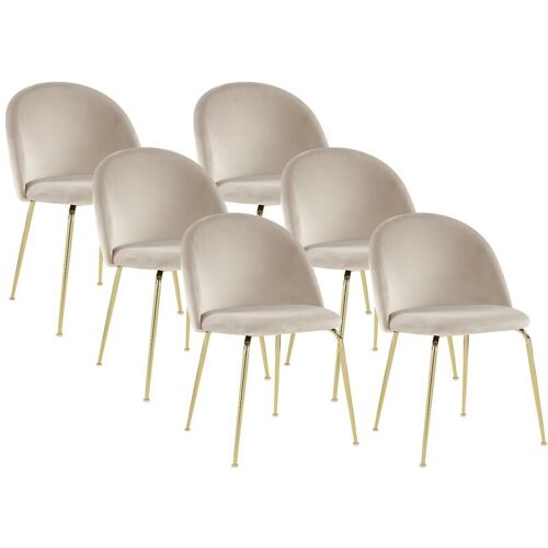 Lot De 6 Chaises - Velours Et Acier Inoxydable Doré - Beige - Melbourne