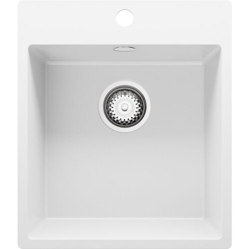 Primagran - Evier Cuisine En Granit 43x50cm, Lavabo 1 Bac + Kit De Vidage, évier à Encastrer Au Meuble 45cm - Riga, Blanc