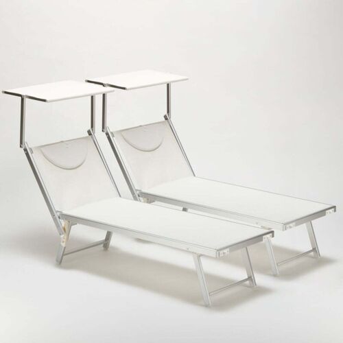 2 Transats De Plage Bain De Soleil Professionnels En Aluminium Santorini - Blanc