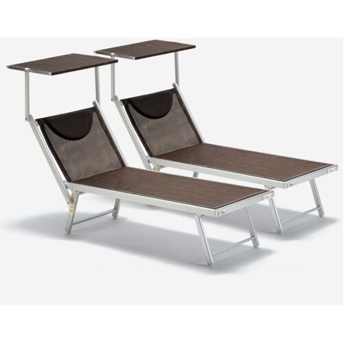 2 Transats De Plage Bains De Soleil En Aluminium Santorini Limited Edition - Chocolate - Marron Santorini