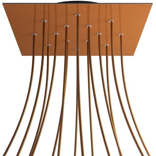 Creative Cables Rose-one Square Xxl Rosette, 400 Mm Avec 14 Trous Et 4 Trous Latéraux - Dibond Cuivre Satiné, Noir