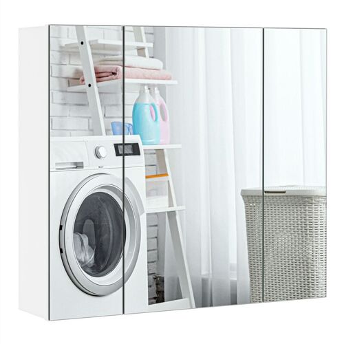 Armoire Murale Salle De Bain, Placard De Rangement Toilettes, Avec 3 Portes 3 Miroirs, 2 Niveaux, étagère Hauteur Réglable 63 X 15 X 65 Cm Armoir à Pharmacie - Yaheetech