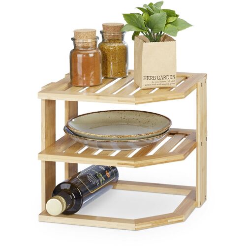 Relaxdays étagère De Coin Pour La Cuisine, En Bambou, Hlp : 24x27x25,5 Cm, Plan De Travail Ou Placard, Nature