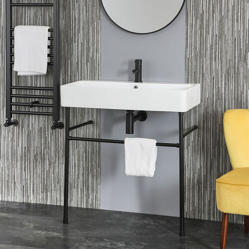 Exton - Lavabo Sur Pieds Avec 1 Trou - 80cm X 41&445cm - Noir - Hudson Reed
