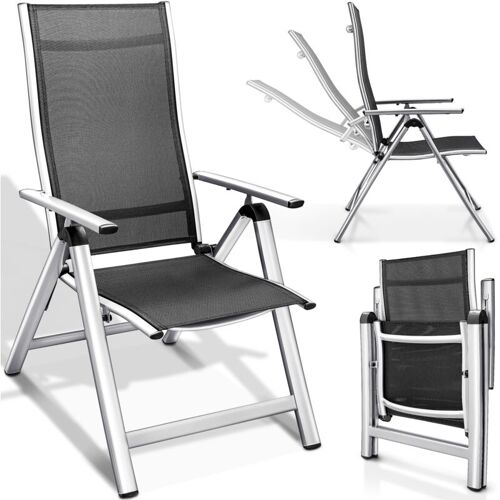 Tillvex Chaise De Jardin Haut De Gamme, 1 Pièce, Argentée, Pliable, En Aluminium Chaise À Dossier Haut Avec Accoudoirs Chaise Pliante Réglable Chaise Pliante Pour Balcon, Jardin, Terrasse