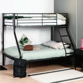 Meubles Cosy - Lit Superposé - Lit De Deux Places - Lit Dessous 140 X 190 Cm Et Lit Dessus 90 X 190 Cm - Structure En Métal Noir - Matelas Non Inclu