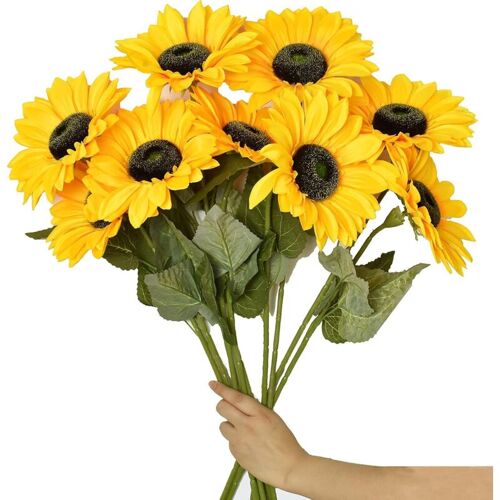 6pcs Grandes Fleurs Artificielles Tournesols Avec Longue Tige Faux Tournesols En Soie Décoration En Vrac Pour La Maison Le Mariage L'Extérieur La Fête La Baby Shower (jaune)-