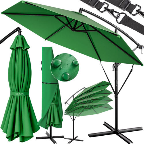 Parasol De Jardin Extérieur En Aluminium Parasol Déporté Inclinable 330cm Avec Manivelle Protection Uv Vert - Kingsleeve